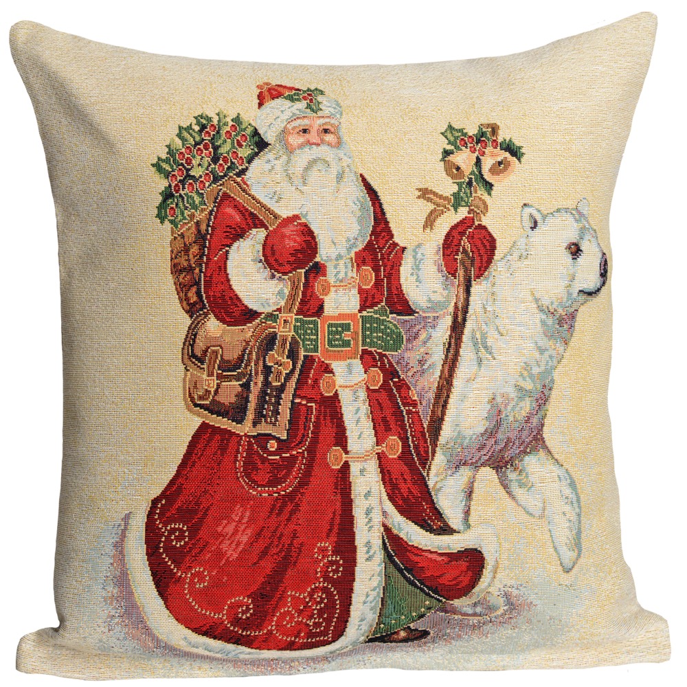 Museum Scheermes sneeuw Kussenhoes - Luxe gobelinstof - Kerst - Big Santa - Kerstman - ijsbeer |  Gobelin-Tassen.nl