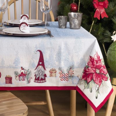 Tafelkleed - luxe gobelinstof - Christmas Village - Kabouters - Gnomes - Sneeuw -Rechthoek 260 x 140 cm