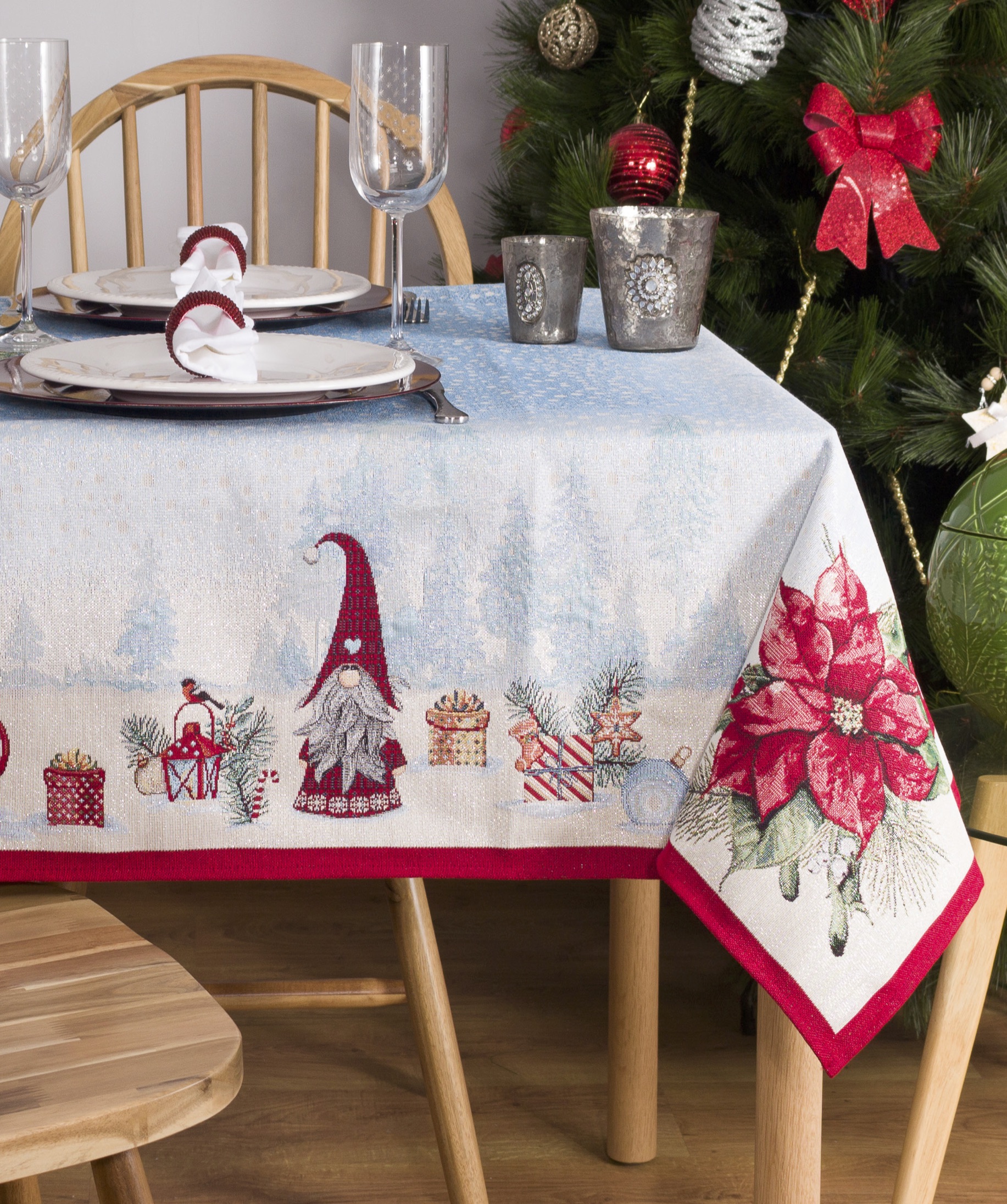 stropdas terugtrekken Uitrusting Tafelkleed - luxe gobelinstof - Christmas Village - Kabouters - Gnomes -  Sneeuw -Rechthoek 260 x 140 cm | Gobelin-Tassen.nl