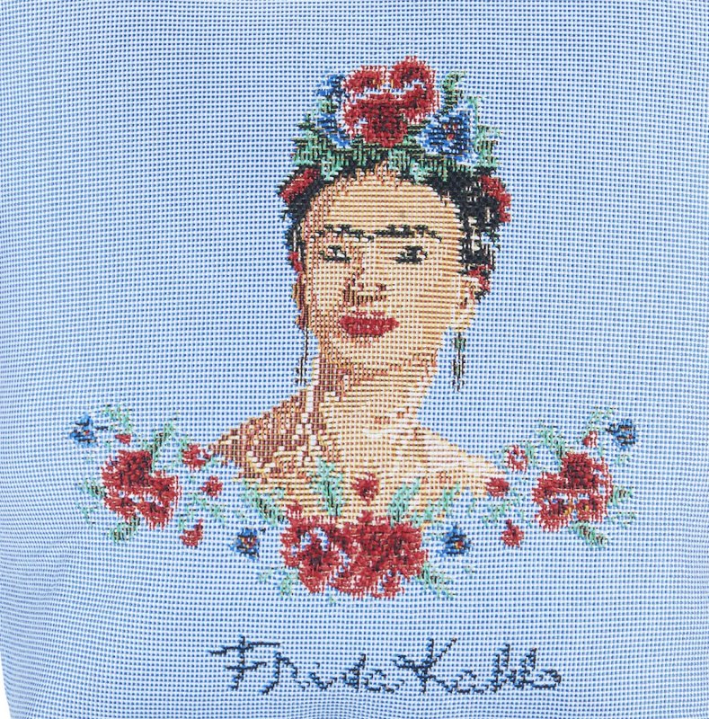 Kussenhoes - Luxe Gobelinstof - Frida Kahlo - licht blauwe achtergrond - 45 x 45 cm