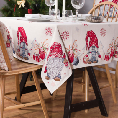 Tafelkleed - Gobelinstof – Kerst – Christmas Couple – kabouters – gnomes - 100 x 100 cm
