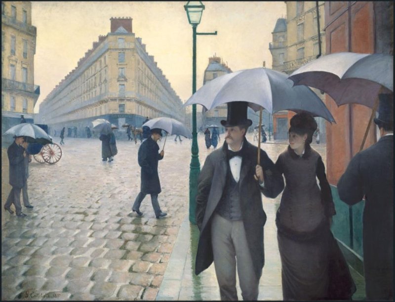 Wandkleed - Straat in Parijs - Regenachtige dag - Rue de Paris - temps de pluie – Gustave Caillebotte - 120 x 85 cm