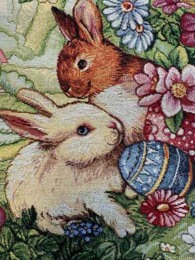 Tafelkleed- Gobelinstof - Pasen - Easter - Groen met Konijntjes - 100 x 100 cm
