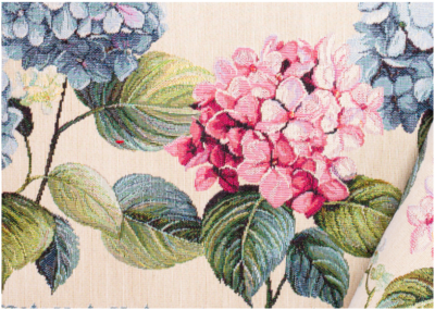 Luxe gobelinstof - Ciano - Hortensia - Bloemen - roze - blauw