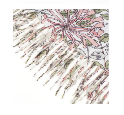 Sjaal - Pashmina - Kunst - May Morris Honeysuckle - Kamperfoelie - 70 x 200 cm met 10 cm franjes.