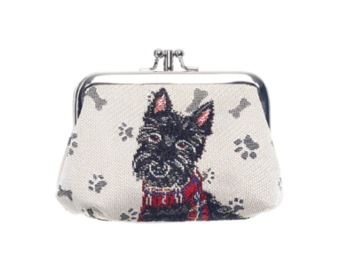 Luxe gobelinstof - Scottie - Schotse Terrier - Zwart hondje - Rode Tartan sjaal