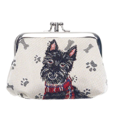 Luxe gobelinstof - Scottie - Schotse Terrier - Zwart hondje - Rode Tartan sjaal