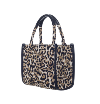 Signare - Luxe City Bag - Small - gobelinstof – Leopard – Luipaard – Bruine vlekken