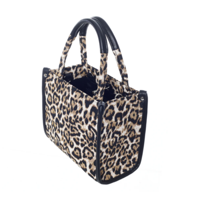 Signare - Luxe City Bag - Small - gobelinstof – Leopard – Luipaard – Bruine vlekken