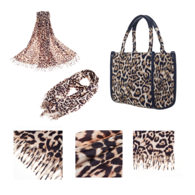 Bundel - Luxe City Bag Small en Pashmina Sjaal – Leopard – Luipaard – Bruine vlekken
